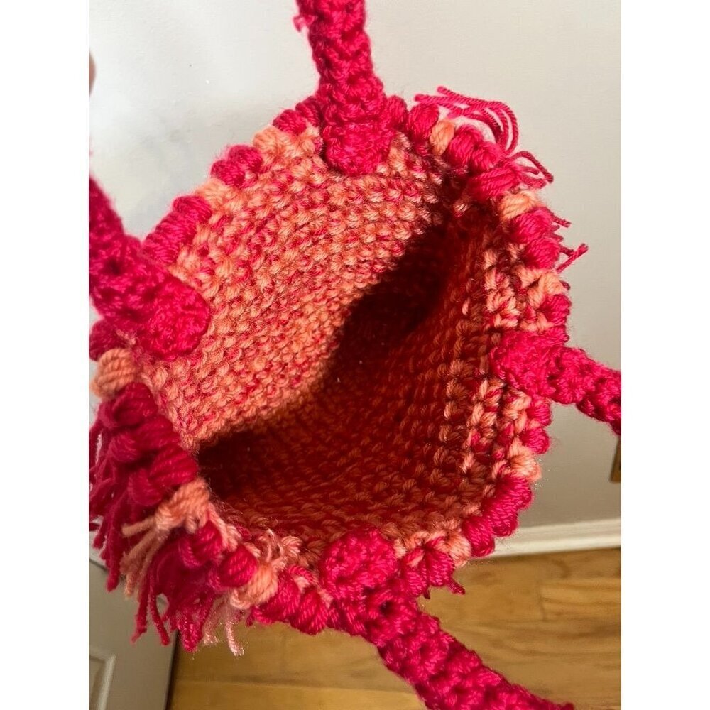 Handmade Crocheted Fringe Bag Pink S Fringe Retro Boho HIppie Indie Folk Artsy - Picture 7 of 10